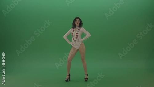 Go Go Dancing Girl shaking ass and turnin legs isolated on green screen photo