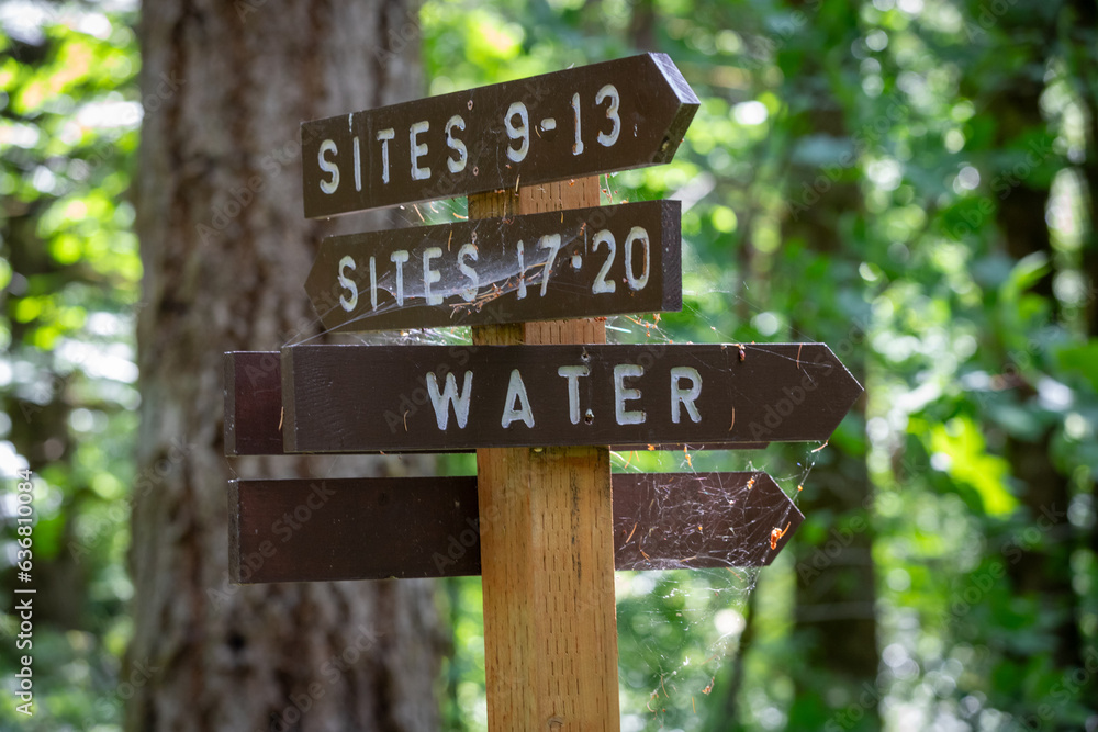 Sign pointing to water in campground