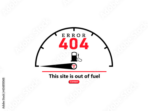 Error 404 abstract design with fuel meter vector illustration. Webpage internet security warning to use in programming, web development, webpage error, error 404 projects. 