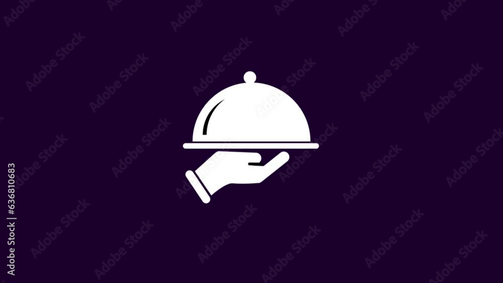 Hand of waiter with tray and cloche icon animation background. k1_571 Hand of waiter with tray and cloche icon animation background. k1_571