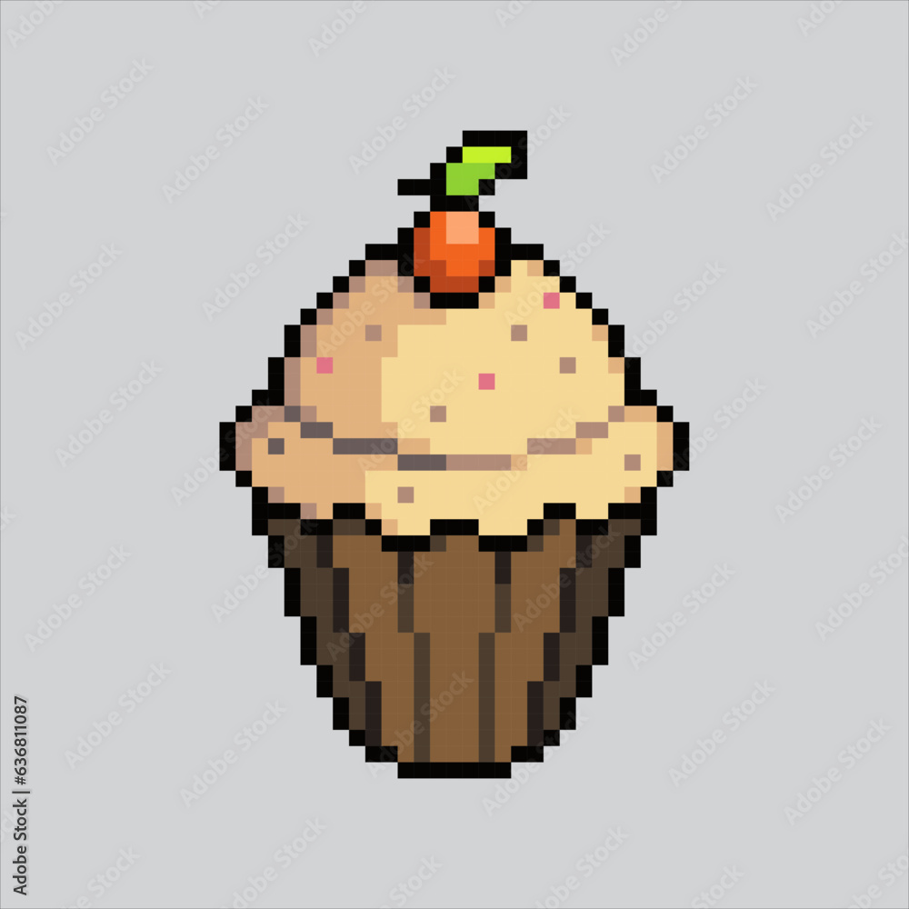 Pixel art illustration Cupcake. Pixelated Cupcake. Sweet cupcake food ...