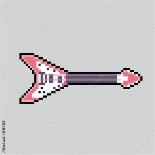 Pixel art illustration Guitar. Pixelated Guitar. Guitar music icon pixelated for the pixel art game and icon for website and video game. old school retro.