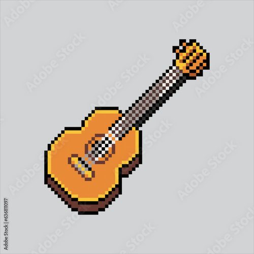 Pixel art illustration Guitar. Pixelated Guitar. Guitar music icon pixelated for the pixel art game and icon for website and video game. old school retro.