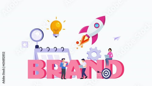 Building brand marketing strategy. Brand name, brand planning, brand reputation. 2d video animation 4k clip	
