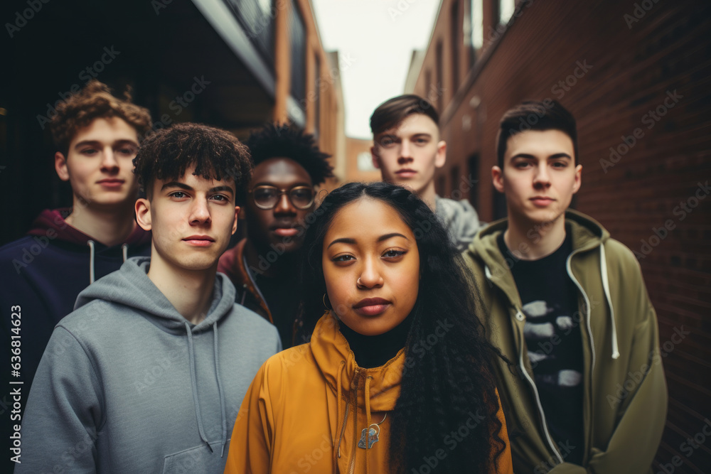 Diverse group of students in colledge campus ready for a new school year, generative AI Diverse group of students in colledge campus ready for a new school year, generative AI