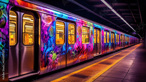 Urban Art on the Move: Exploring Graffiti-Adorned Subway Train (Created Using Generative AI Tools)
