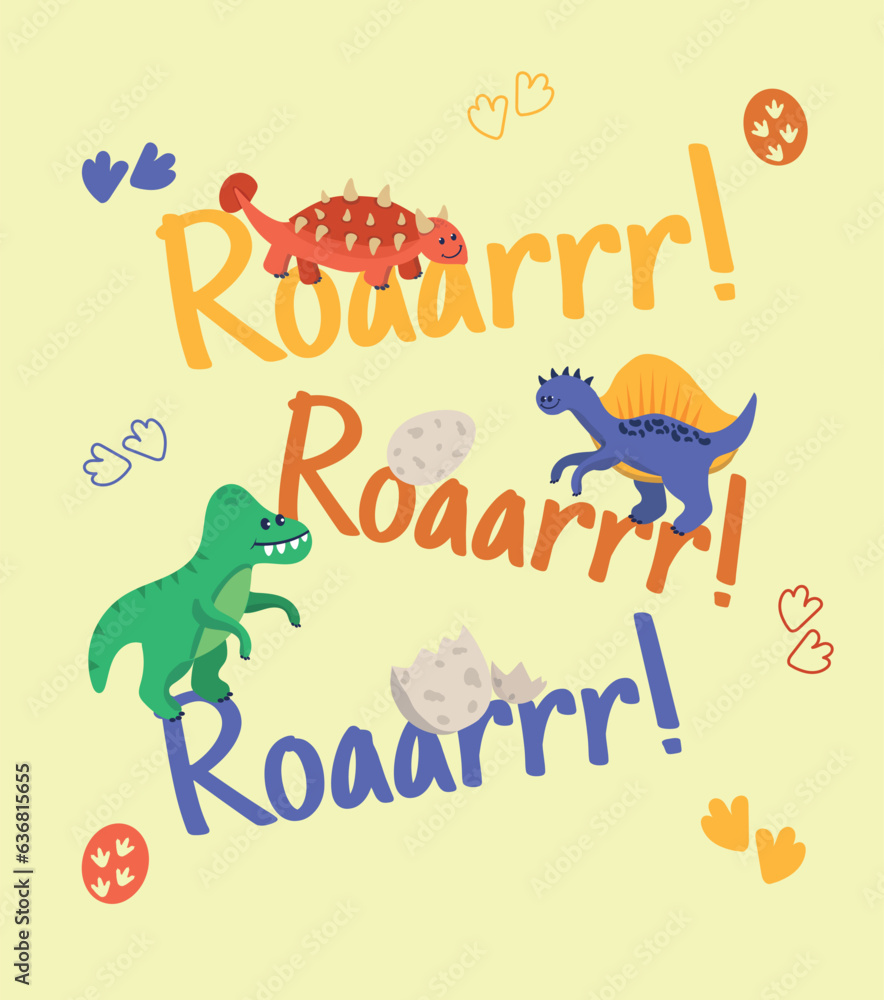 Fototapeta premium Dinosaur Vector. Cute dinosaur vectors, roar, pattern. Tshirt design