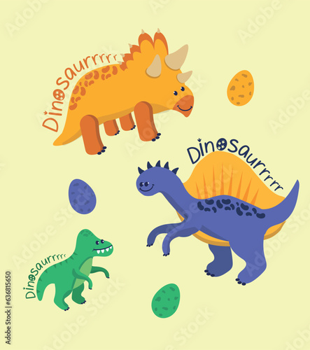 Dinosaur Vector. Cute dinosaur vectors  roar  pattern. Tshirt design