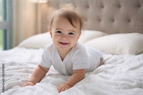 Wallpaper Mural Generative AI : Smiling happy child. Portrait of little toddler boy, baby in diaper joyfully sitting and laughing isolated  Torontodigital.ca