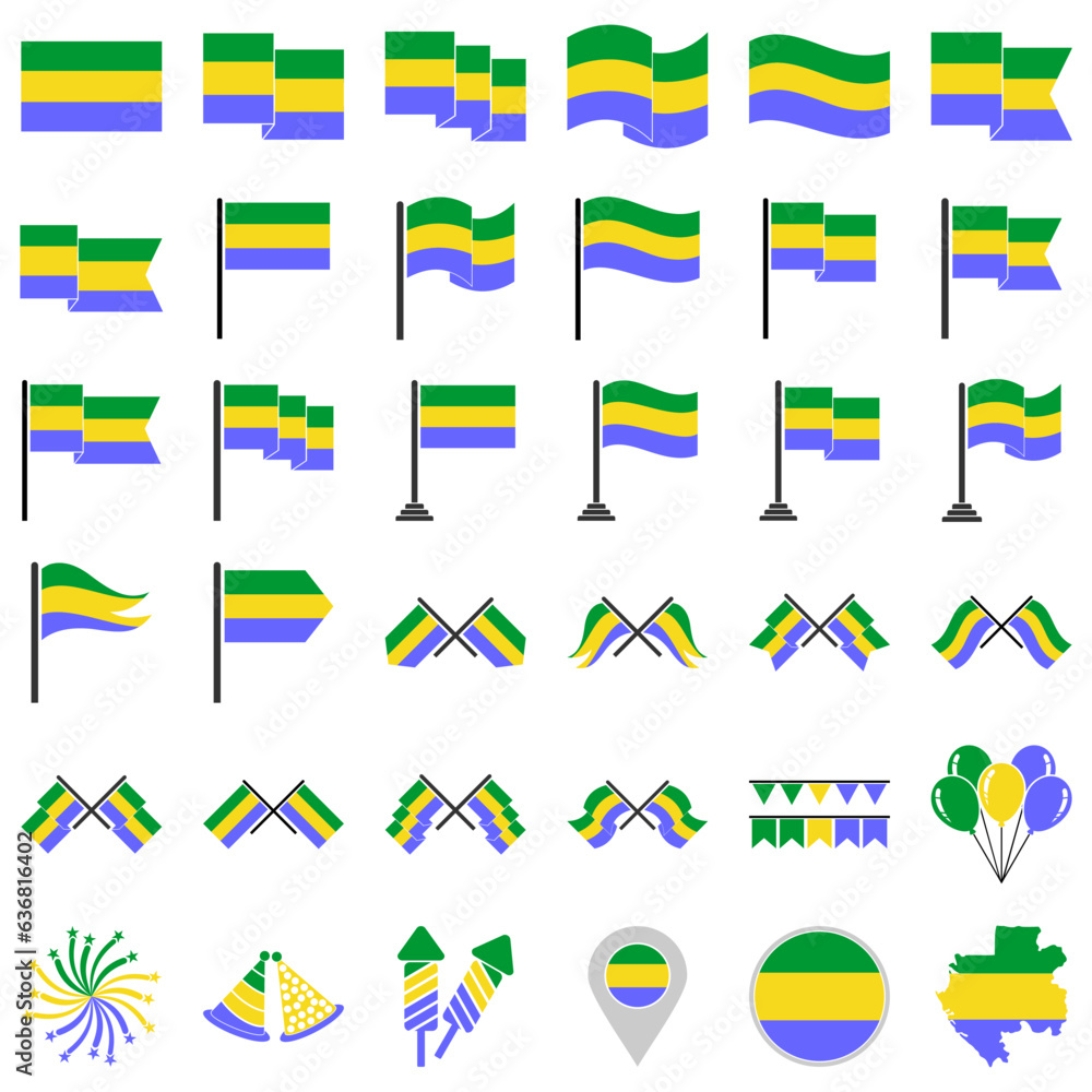 Gabon flag icon set Gabon independence day icon set vector sign symbol Gabon flag icon set Gabon independence day icon set vector sign symbol