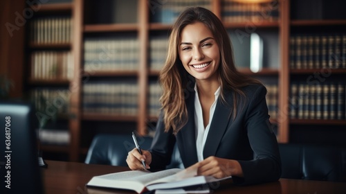 Female Lawyer at work. Generative AI.