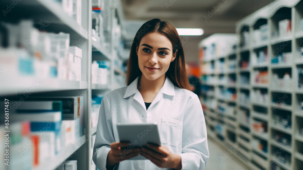 Young female drug store pharmacist