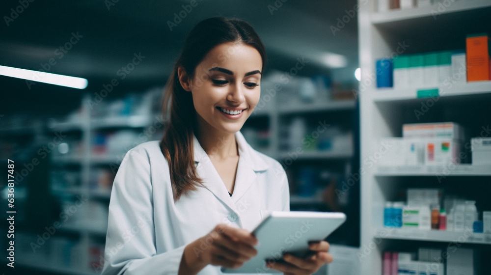 Young female drug store pharmacist