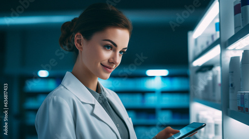 Young female drug store pharmacist
