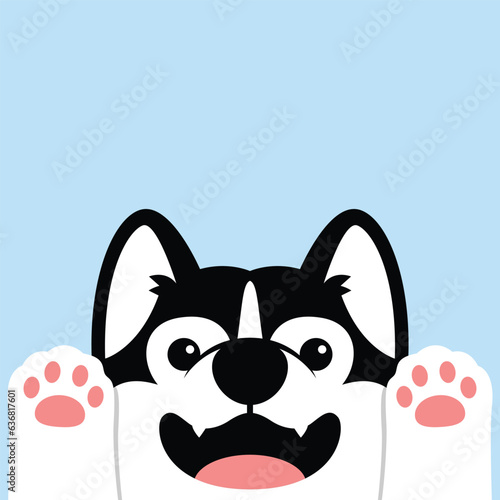 Funny siberian husky puppy, dog face flat design, vector illustration