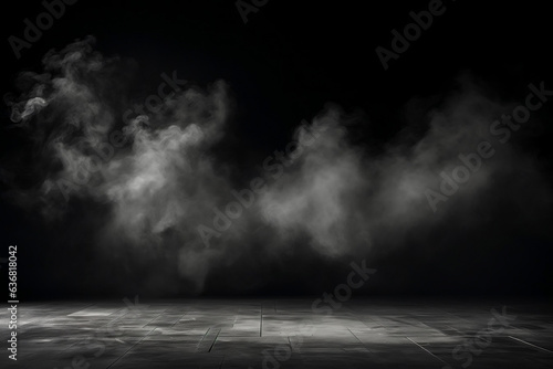 Mysterious Mist, Abstract Dark Room with Concrete Floor for Product Placement