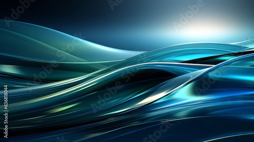 An abstract wave background with green and blue colors. Generative AI. 