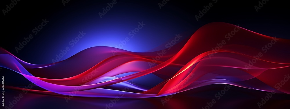 Dark abstract background with glowing abstract waves in the dark