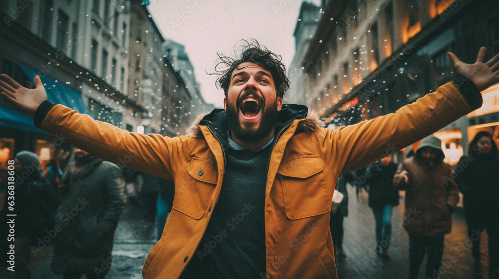 Gorgeous happy people celebrating in the street