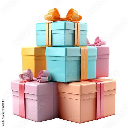 Gift box with ribbon and bow isolated on background. Concept of greeting design for Birthday, Merry Christmas, New Year, holiday, anniversary, valentine, surprise, congratulation or wedding. Generativ