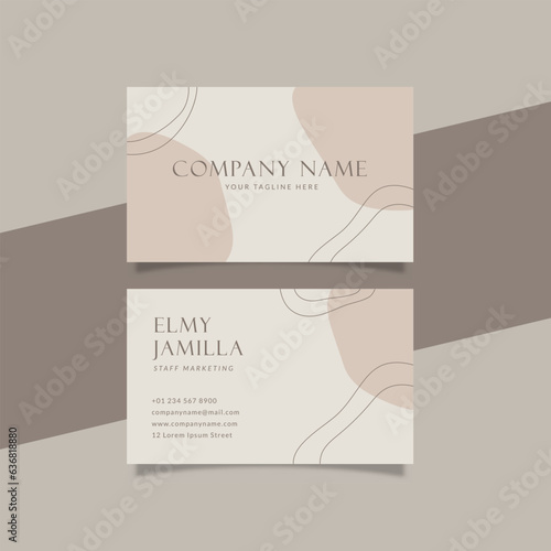 Printable Aesthetic Business Card Template Decorated with Organic Blob Object Cream Pastel Color Background