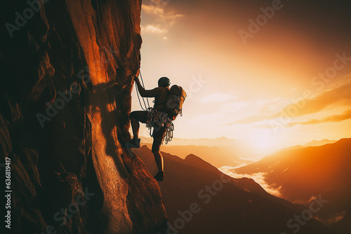 Man climbs up mountain