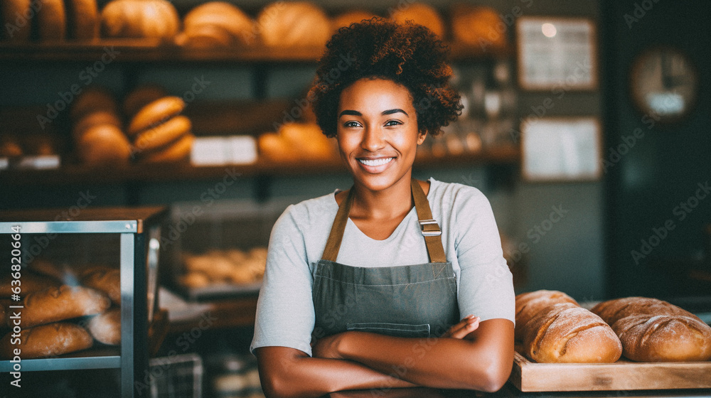 Black woman working at a bakery shop