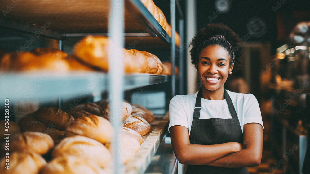 Black woman working at a bakery shop