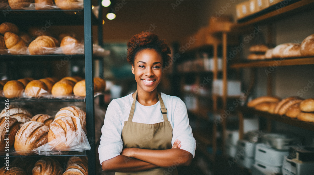 Black woman working at a bakery shop