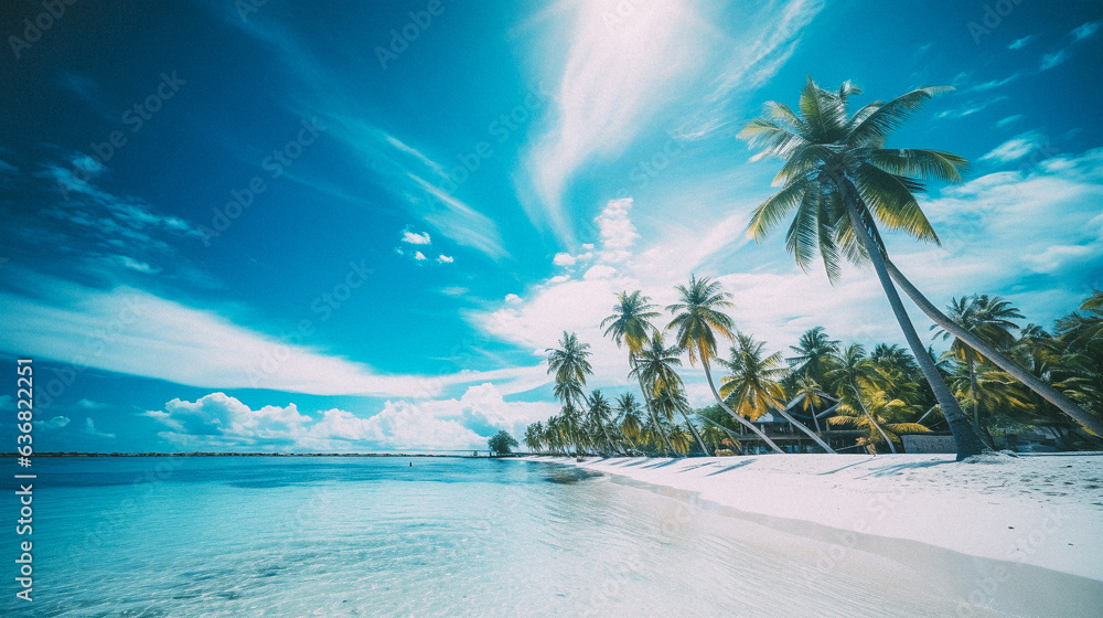 Tropical beach and palm trees, The Maldives, Indian Ocean