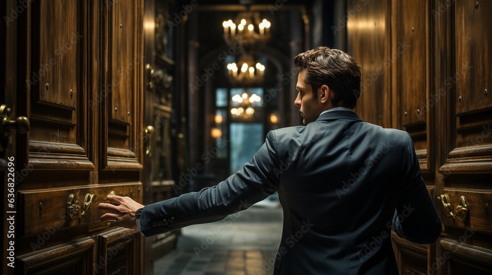 Obraz premium a man opening the door,.