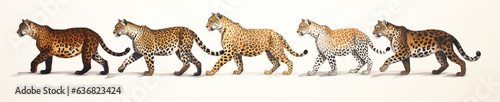 A Minimal Watercolor Banner of a Row of Jaguars on a White Background