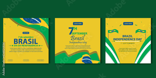 brazil independence day 7 september celebration vector template banner, social media post, flyer or greeting card with yellow green theme and flag. vector illustration