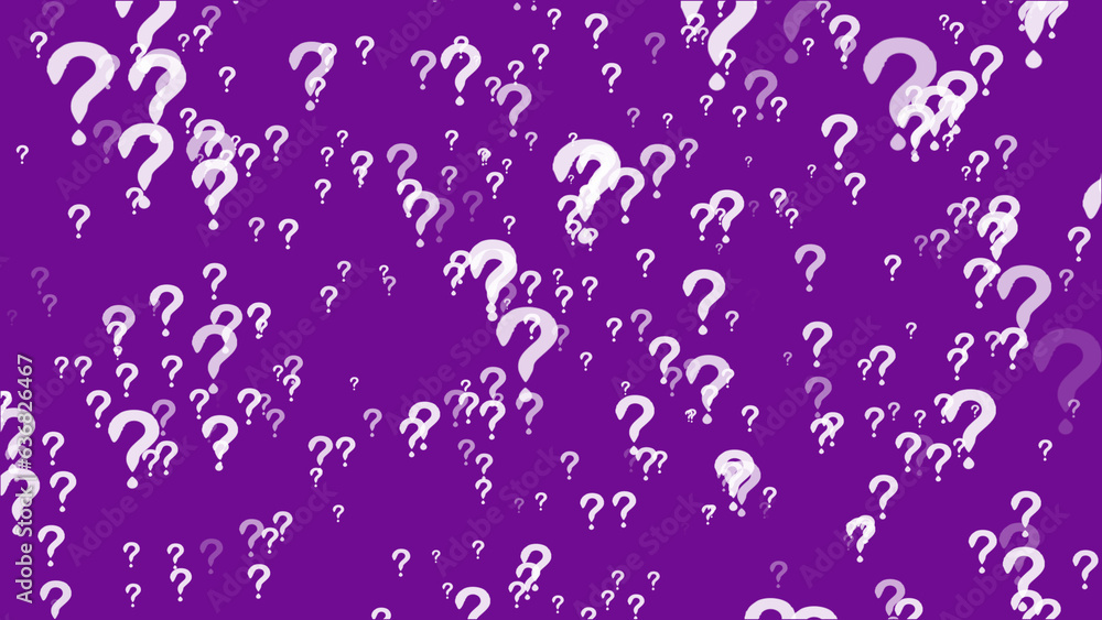 Question mark on particle element on the purple screen background