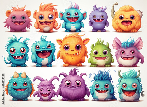 Playful and Vibrant Baby Monsters, Sublimation Clipart with a Splash of Color