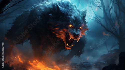 Fotografie, Obraz Mystical werewolf howling under a full moon in a captivating fantasy illustratio