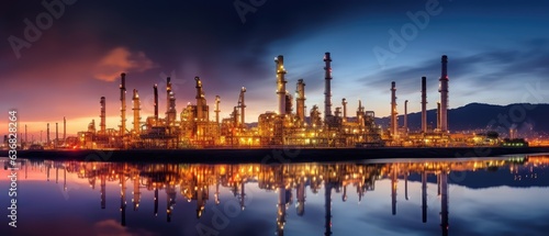 oil refinery field at night, the petrochemical industry, Generative AI