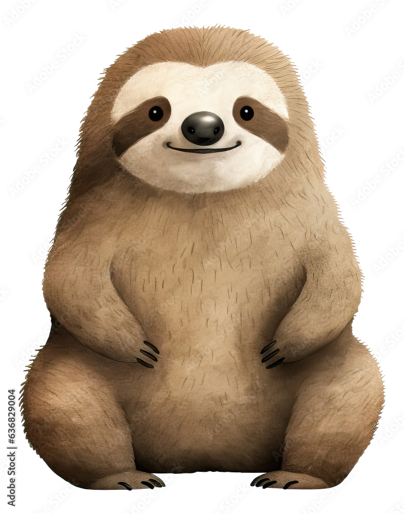 Fototapeta premium Cute sloth cartoon character, Hand drawn watercolor isolated.