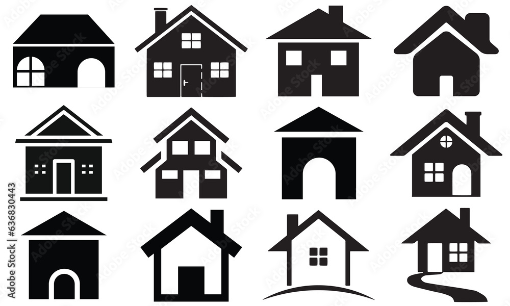 house icon set, black color, for business, real estate logo
