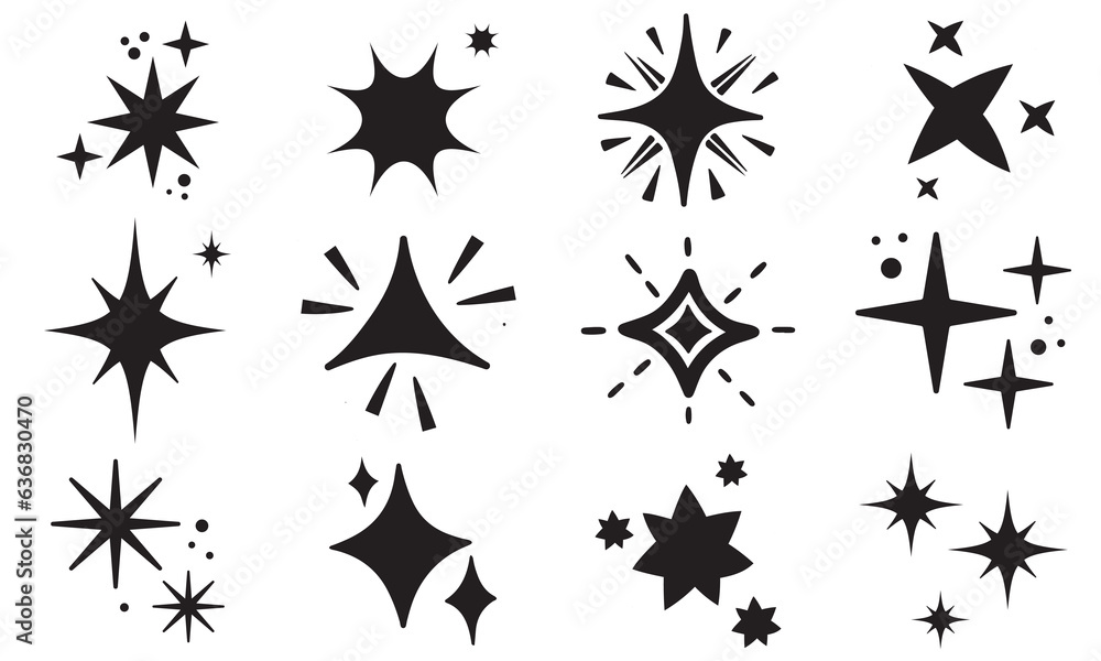 Vector set of Y2K stars, starburst and retro futuristic graphic ornaments for decoration. Vector set of Y2K stars, starburst and retro futuristic graphic ornaments for decoration.