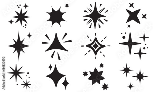 Vector set of Y2K stars  starburst and retro futuristic graphic ornaments for decoration.