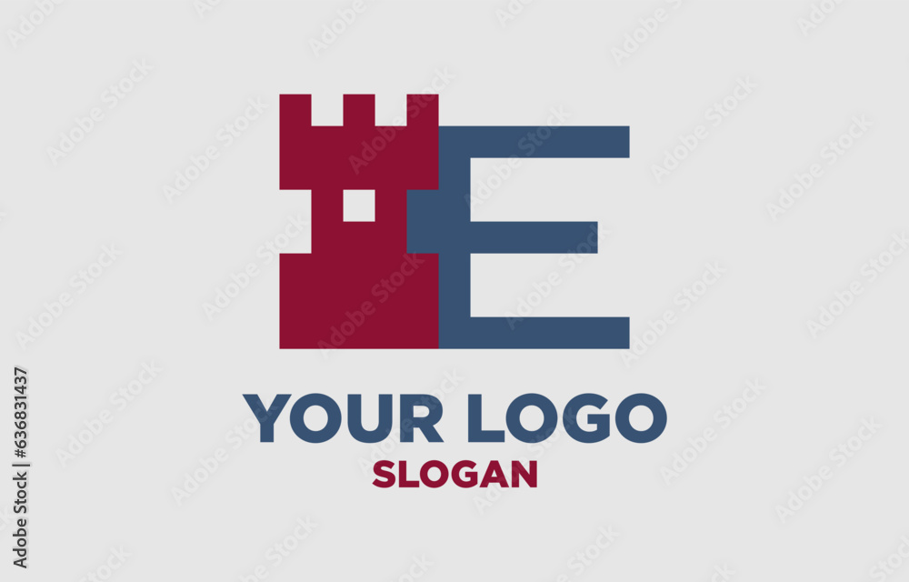 Obraz premium letter E kingdom digital style vector logo design