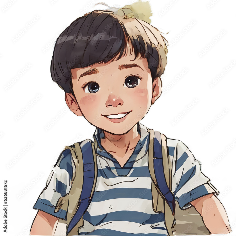 Cartoon Illustrated Young Boy in Stripped Blue Shirt Transparent Background Cartoon Illustrated Young Boy in Stripped Blue Shirt Transparent Background