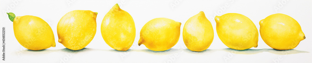 A Minimal Watercolor Banner of a Row of Lemons on a White Background