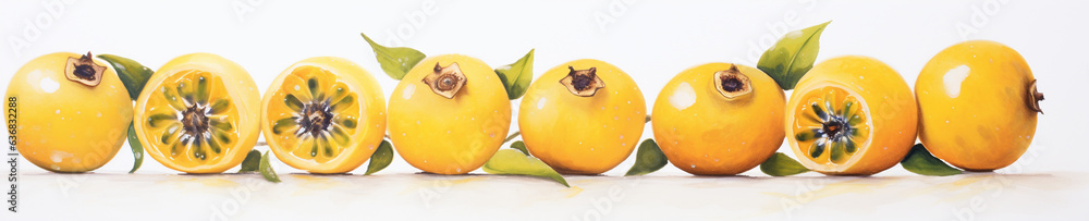 A Minimal Watercolor Banner of a Row of Passion Fruit on a White Background