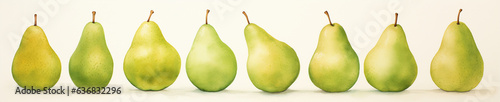 A Minimal Watercolor Banner of a Row of Pears on a White Background