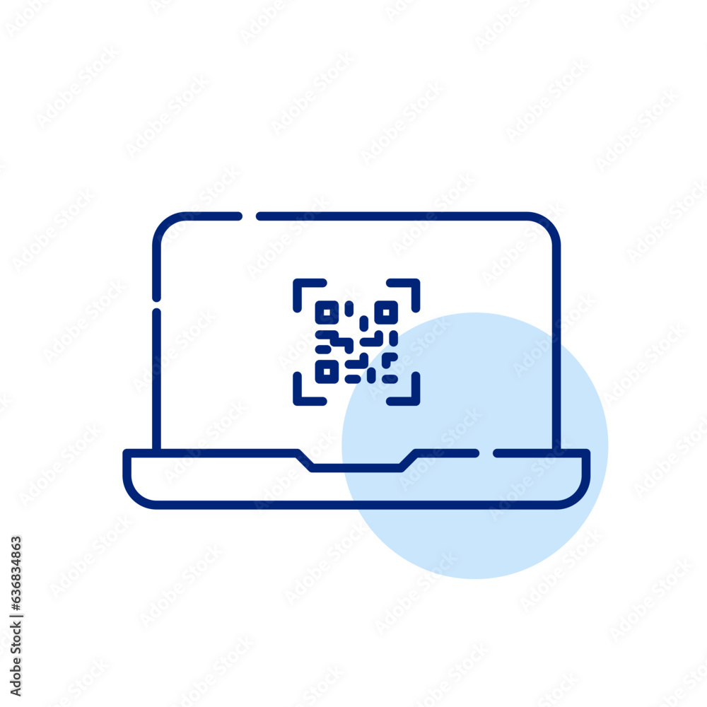 Qr code to access information on laptop. Pixel perfect, editable stroke icon Qr code to access information on laptop. Pixel perfect, editable stroke icon