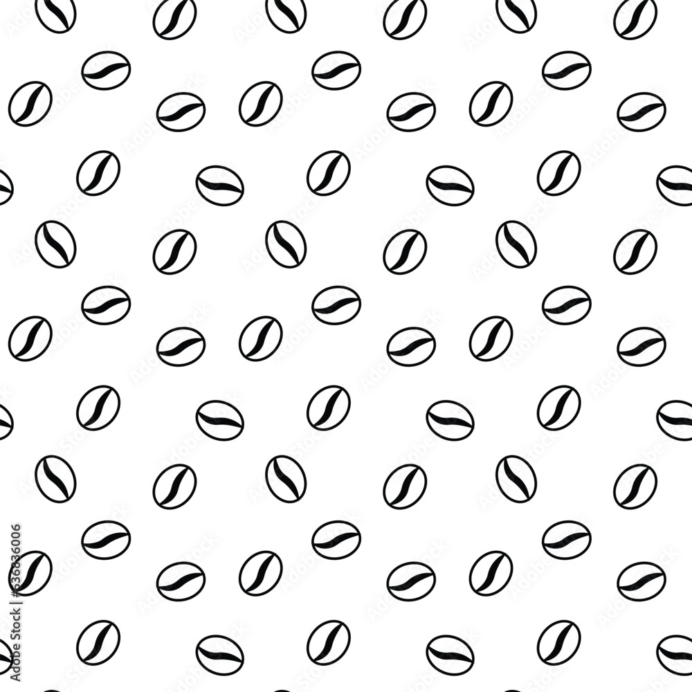 Coffee bean seamless  pattern on white background. Line black geometric coffee beans seamless pattern. Black and white coffee minimalistic vector background.