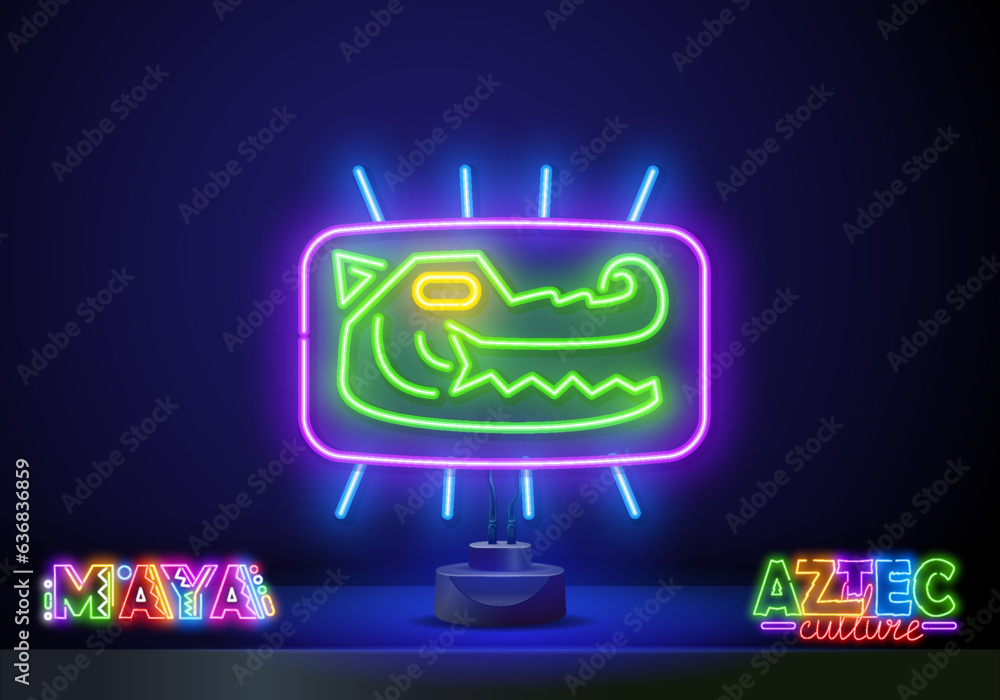 Glowing neon line Crocodile icon isolated on blue background. Animal symbol. Vector