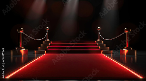Award. Stage podium with red carpet for award ceremony. Generative Ai